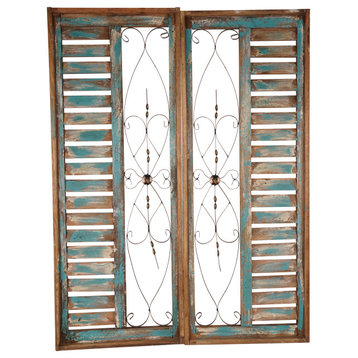 Palermo Wood & Iron Decorative Shutters Farmhouse Window 36x48", Turquoise