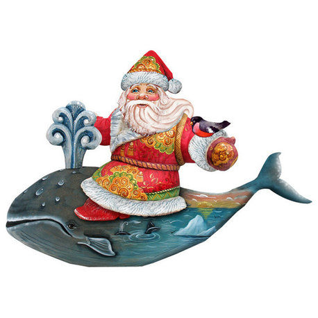 Coastal Whale Riding Santa, Wooden Decorative Holiday Door Hanger