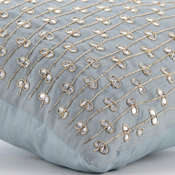 Crystals Leaf Blue Art Silk 16"x16" Pillow Covers, Crystal Buttercups