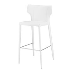 Nuevo - Wayne Counter Stool, Modern Leather Counter Stool, White - Bar Stools and Counter Stools