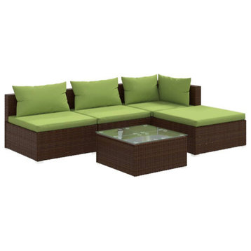 vidaXL Patio Lounge Set Outdoor Sectional Sofa Set 5 Piece Poly Rattan Brown
