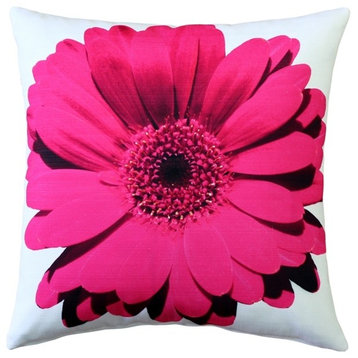 Pillow Decor - Bold Daisy Flower Pink Throw Pillow 20X20