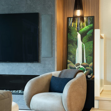 Modern Walnut Living Room with Custom Millwork
