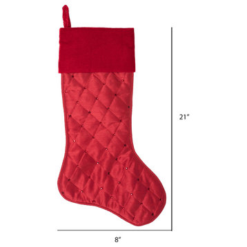 Vickerman 21" Red Quilt Stitch Jewel Stocking