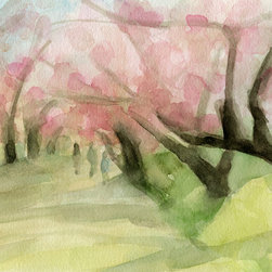 Cherry Blossoms in Central Park Watercolor Print - Fine Art Prints