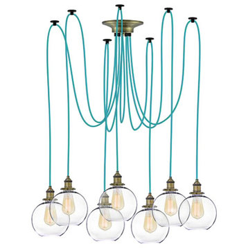 Turquoise And Glass Globe Shade Swag Chandelier
