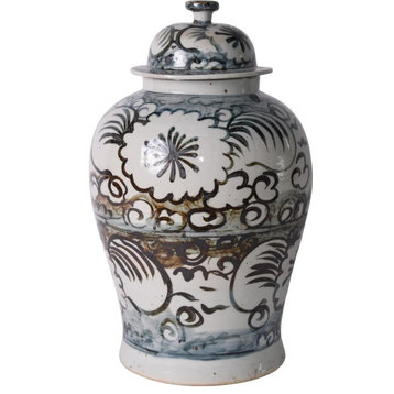 Temple Jar Vase Sea Flower Small White Blue Ceramic