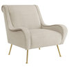 Pemberly Row Upholstered Velvet Accent Chair with Saddle Arms in Stone and Gold