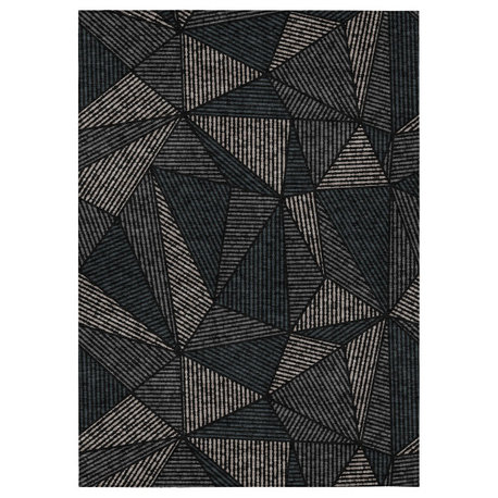 Machine Washable Indoor/Outdoor Chantille ACN618 Black 3' x 5' Rug