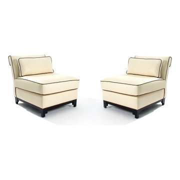 PAIR OF ELITE LEATHER CREAM LEATHER SLIPPER CHAIRS