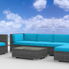 Lanai Outdoor Backyard Wicker Rattan Patio Furniture, 7-Piece Set, Sea Blue