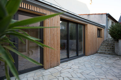 Inspiration pour une façade de maison craftsman.