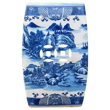 Chinese Blue and White Blue Willow Square Garden Stool 18"