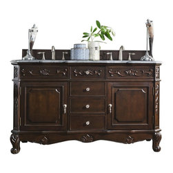 60 inch Double Sink Bathroom Vanity Mahogany Finish Carrara White Marble Top - Kids Bathroom Accessories