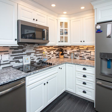 Traditional White Icing Kitchen remodel with click lock plank vinyl flooring