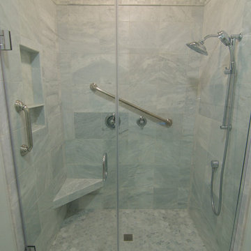 Custom walk-in shower w/ grab bars and low threshold