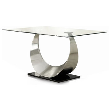 Furniture of America Myer Contemporary Glass Top Dining Table in Silver