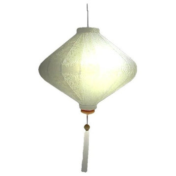 Silk Lantern Vietnamese Diamond Lamp, Ivory, 27", No Lighting Kit