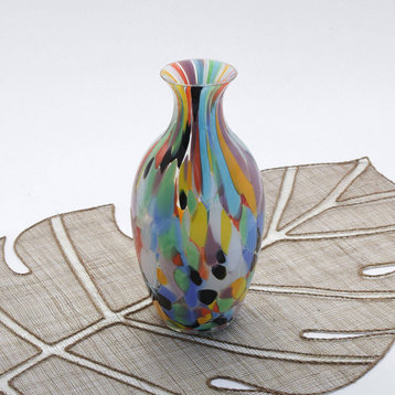Novica Handmade Curvy Carnival Confetti Handblown Art Glass Vase