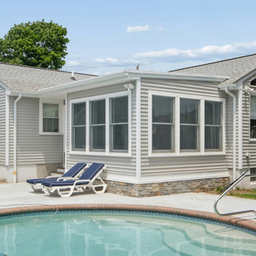 Front porch, sunroom, new siding and pool patio