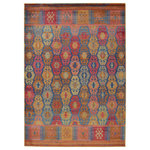 Jaipur Living - Vibe by Jaipur Living Eaven Tribal Gold/Blue Area Rug 8'10"x11'9" - Emulating the bold, saturated colors of vegetable-dyed antique rugs, the innovative Prisma collection combines admired traditional design with a durable polypropylene construction. The Eaven rug boasts a finely detailed, geometric motif in warm tones of gold, pink, rust and hints of blue and green. The low pile and easy-to-clean material of this rug proves perfect for high-traffic spaces.