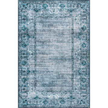 nuLOOM Eveline Distressed Persian Machine Washable Area Rug, Blue 4' x 6'