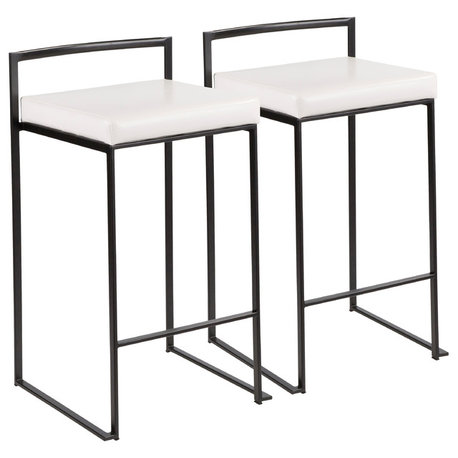 Fuji Contemporary Stackable Counter Stools, Black, Set of 2, White