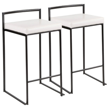Fuji Contemporary Stackable Counter Stools, Black, Set of 2, White