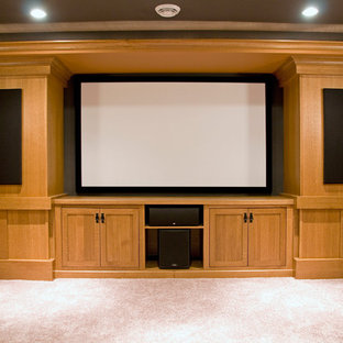 Example of an arts and crafts home theater design in Cedar Rapids