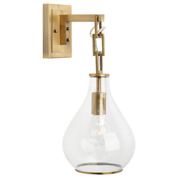 Minimalist Architectural Wall Sconce Glass Tear Drop Hanging Shade Brass Dome