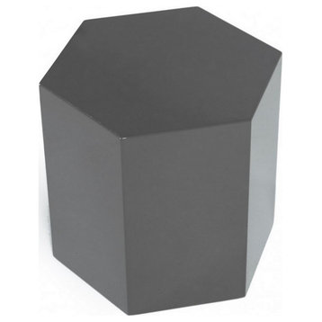 Benzara BM223418 Contemporary High Gloss Hexagonal Wooden End Table Medium,Gray