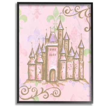 Stupell Industries Castle With Fleur de Lis on Pink Background, 24"x30", Black