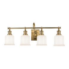 Keswick 4-Light Bath and Vanity With Opal Glossy Glass Shade, Aged Brass