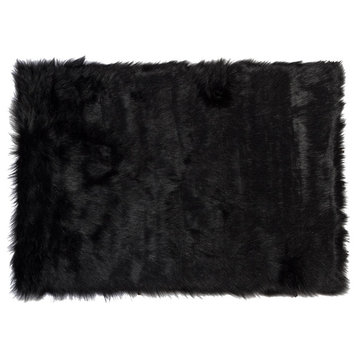 Hudson Faux Sheepskin Rug, Black, 5'x8'