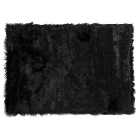 Hudson Faux Sheepskin Rug, Black, 5'x8'