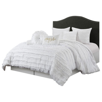 Merle Merbabe 7-Piece Bedroom Bedding Comforter Set, White, Queen