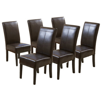GDF Studio Percival T-stitched Chocolate Brown Leather Dining Chairs, Brown, Set of 6
