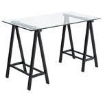 OSP Home Furnishings - Middleton Desk With Clear Glass Top and Black Base - Start a style trend with our Middleton Writing Desk. The visually exciting, chrome architectural frame, pairs beautifully with the heavy 8mm beveled glass top and chrome standoff detailing that floats the glass top above the frame creating an eclectic aesthetic that will elevate any decor. Arrange the ideal spot to check emails or write a quick note to a friend. Create a home office with high style or make use of that corner of the family room that needs a sophisticated uplift. Easy, quick assembly for instant gratification and hassle-free enjoyment.