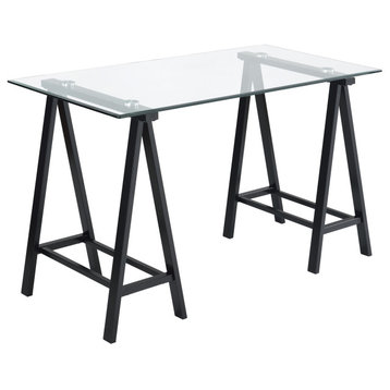 Middleton Desk With Clear Glass Top and Black Base