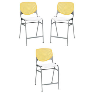 Home Square Plastic Counter Stool in Yellow/White - Set of 3