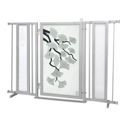Fusion Gates - Fusion Gate with Ginkgo in Platinum Design, Satin Nickel, 52"-60" - Dog Gates