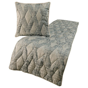 Twin 53"x18" Bed Throws Runner & Pillow Cover Quilted Jacquard, Graphitti Grey