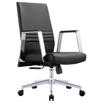 LeisureMod Aleen Upholstered Leather Office Chair With Swivel and Tilt, Black