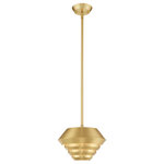 Livex Lighting - Livex Lighting Satin Brass 1-Light Mini Pendant - A celebration of classic Danish lighting architecture, the Amsterdam mini pendant is elegantly tidy, creating lovely form out of functional necessity. The tiered metal shade echoes the shade's curvature and creates clean and bright ambience.