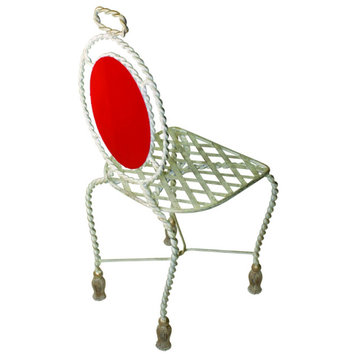 Wrought Iron Silver Bistro Chair Ice Cream Cafe Indoor/Outdoor Tassel