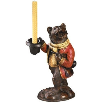 Candlestick Candleholder MOUNTAIN Lodge Bear with Top Hat Chocolate