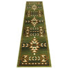 Lodi Collection Southwestern 2' x 7' Green Area Rug - Olefin Rug with Jute...