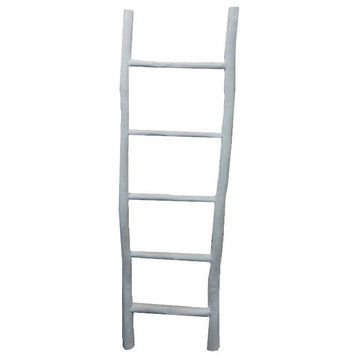 66'H Teak Log Ladder, Off White