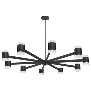 WLS-48140LEDC-MB 84W Chandelier, Matte Black w/ Frosted Acrylic Diffuser