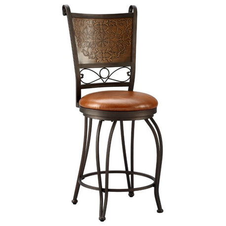 Linon Copper Stamped Back Swivel Faux Leather Steel Counter Stool in Bronze